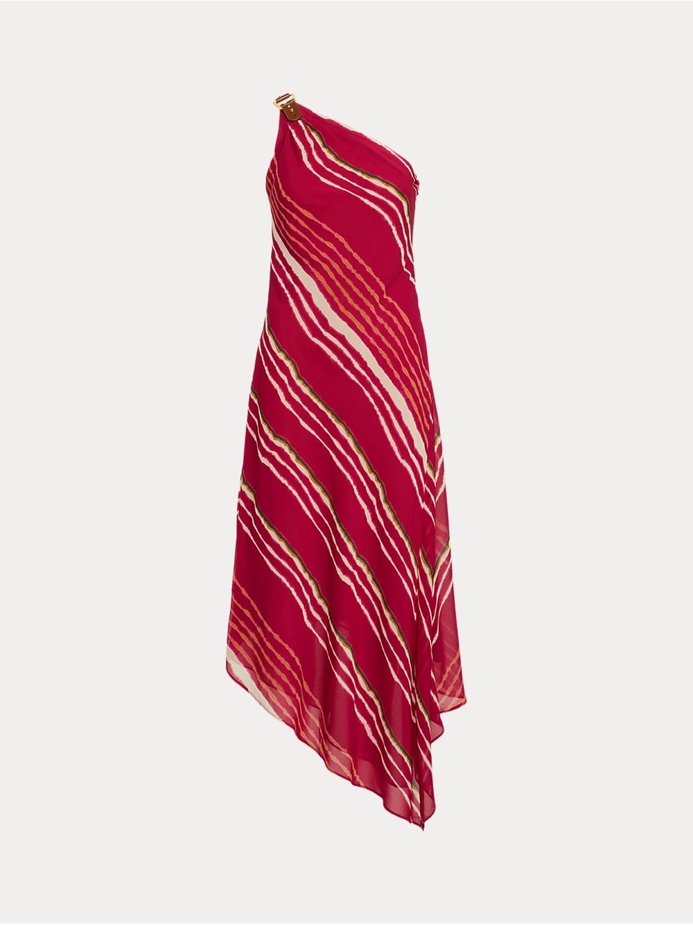 Lauren Ralph Lauren Magenta Striped One Shoulder Midi Dress Size 4